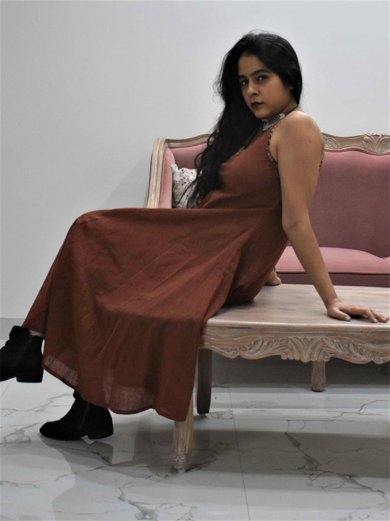 Maroon Organic cotton long dress sitting