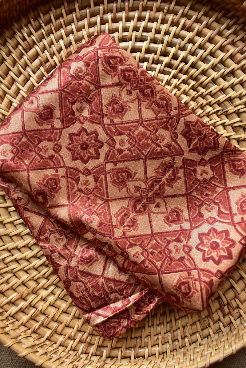 peachy lines - Ajrakh hand block printed Mashru silk stole