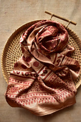 peachy lines - Ajrakh hand block printed Mashru silk stole