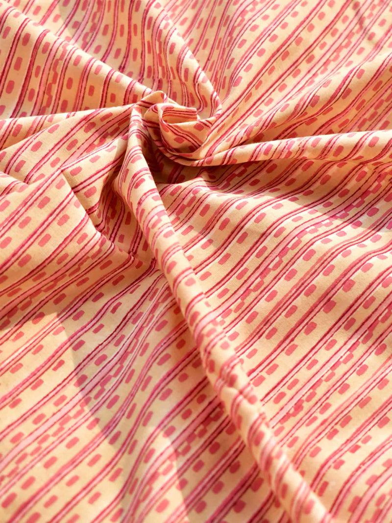 Pink dots- Hand block printed Cotton fabric $38 per meter