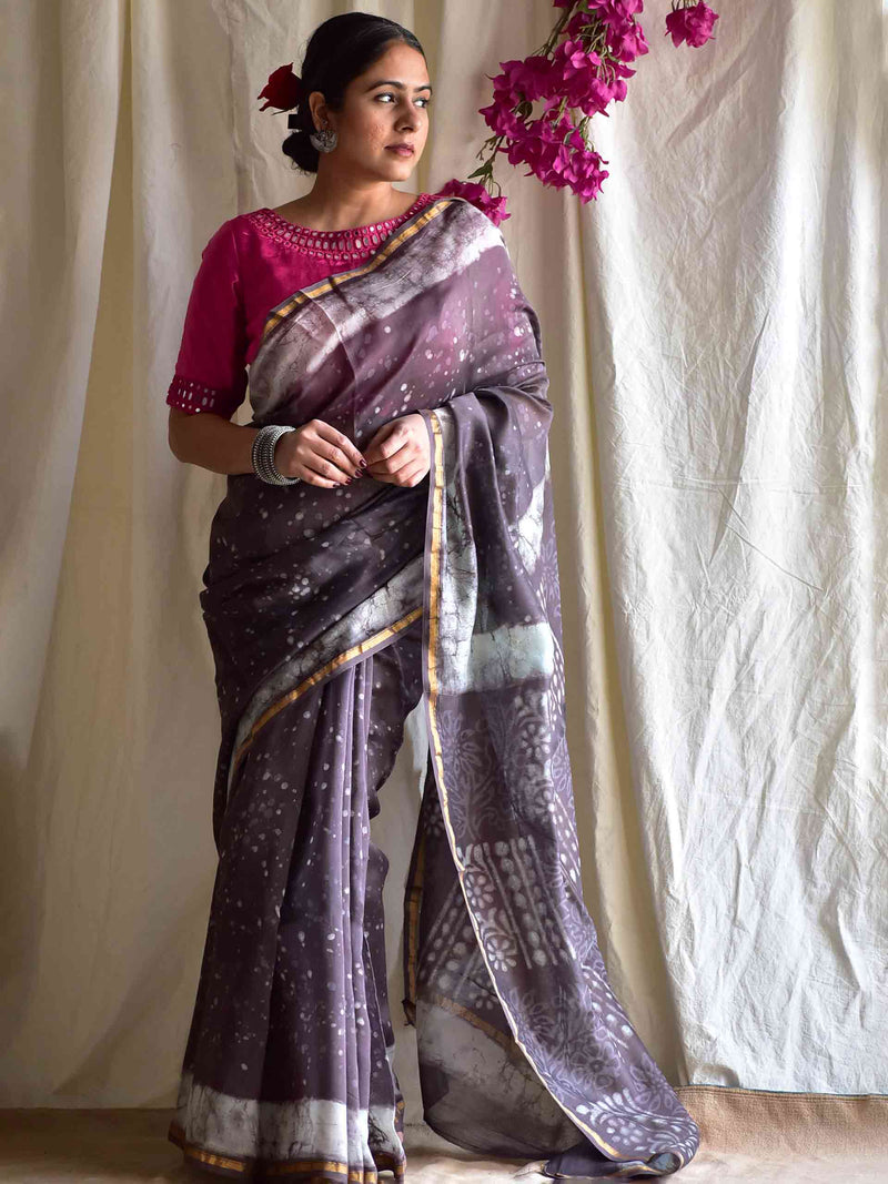 Mausiki - Dabu Chanderi silk saree