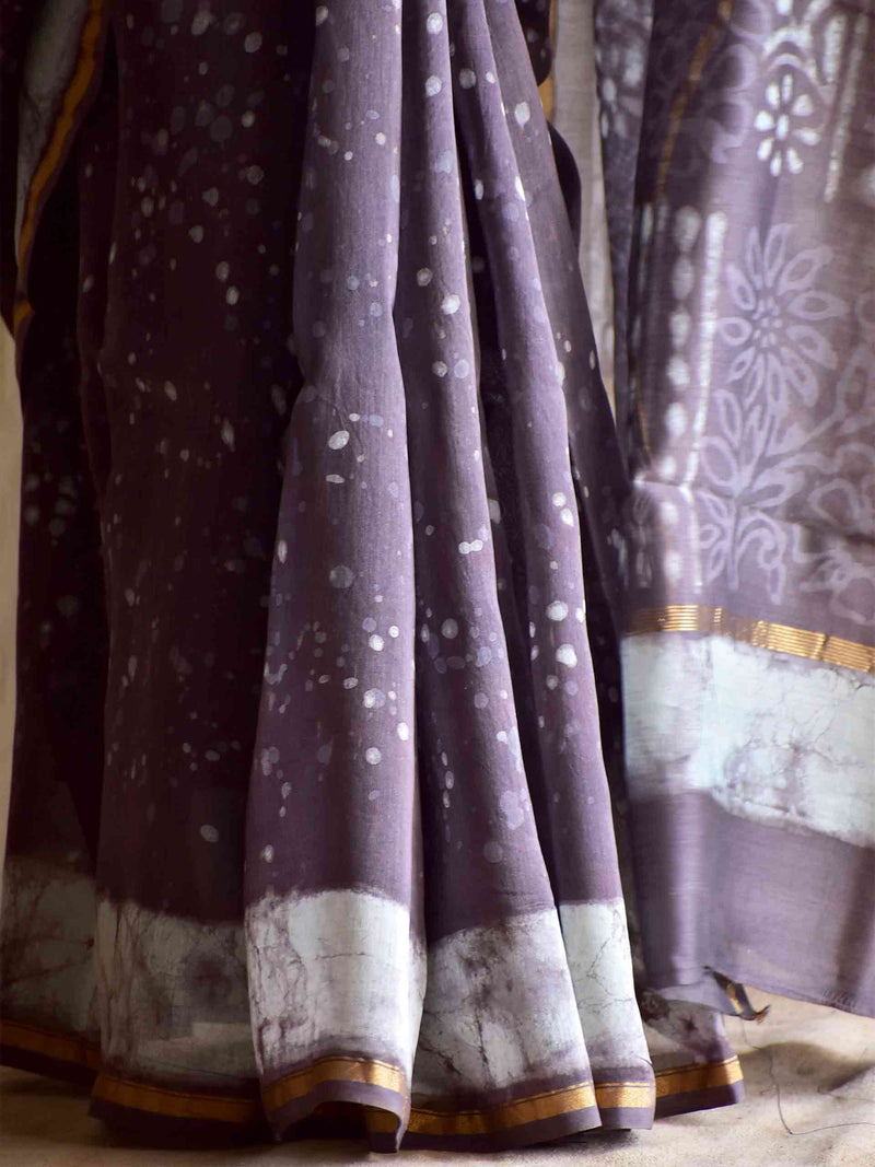 Mausiki - Dabu Chanderi silk saree