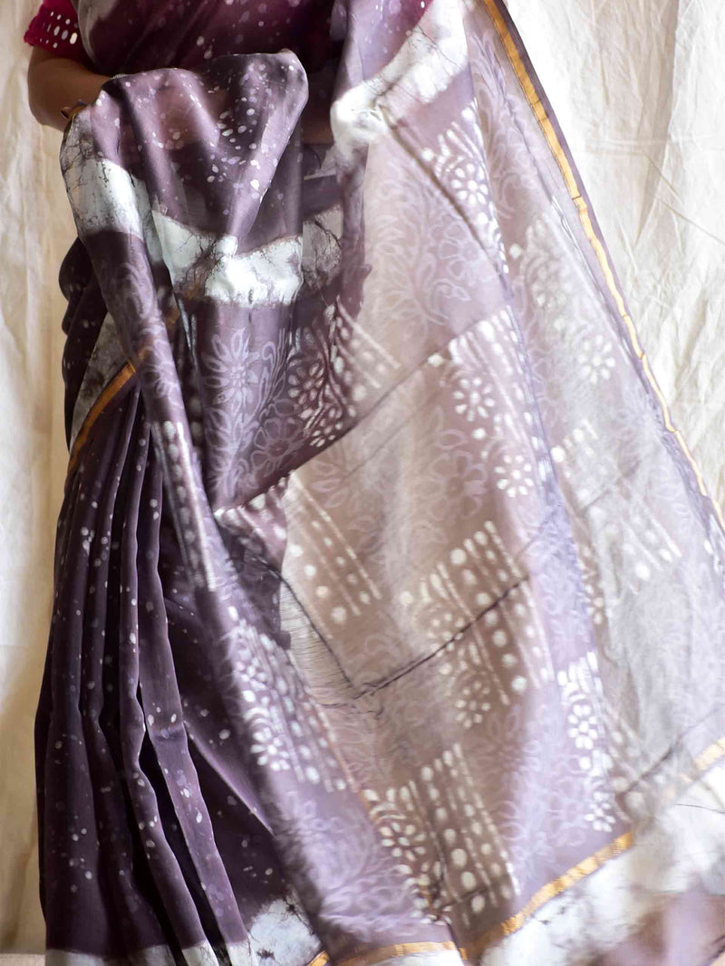 Mausiki - Dabu Chanderi silk saree