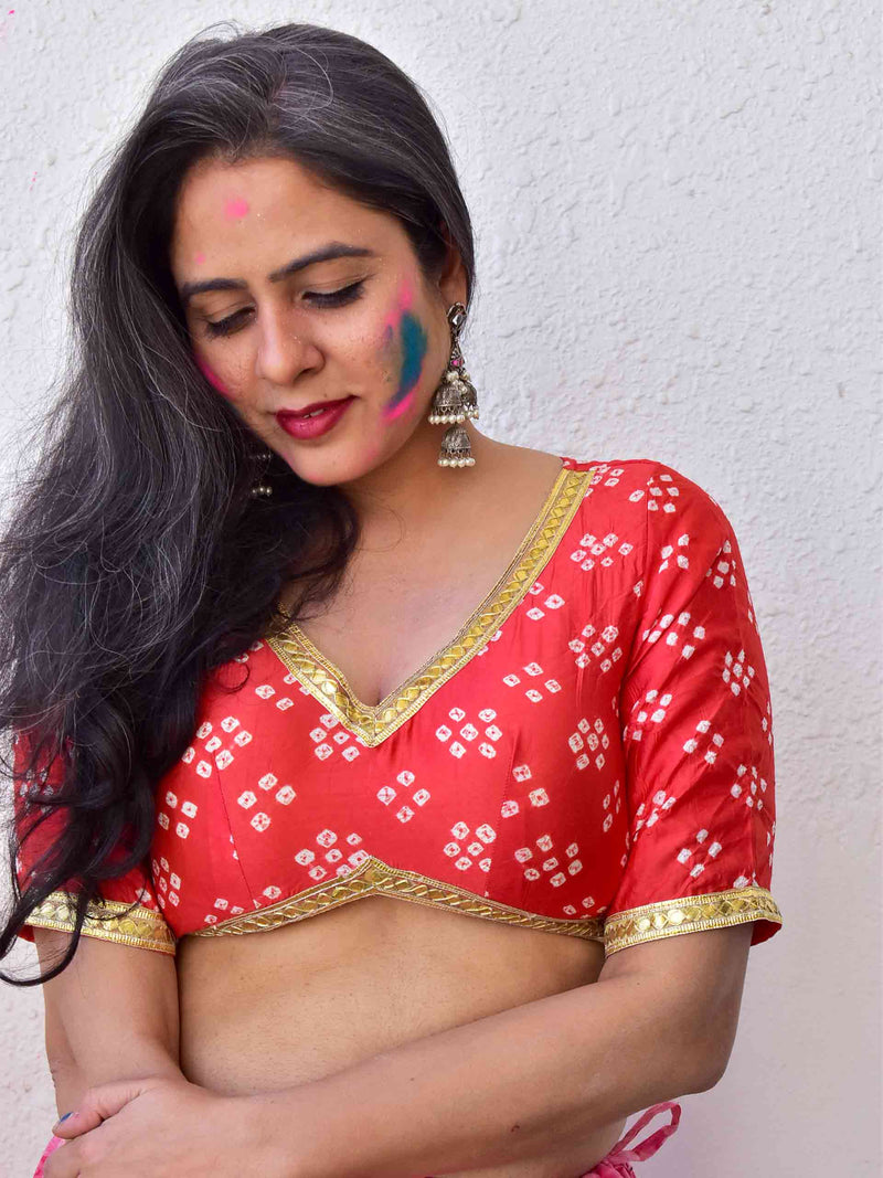 Vrindavan - Handloom Chanderi silk Bandhani Blouse