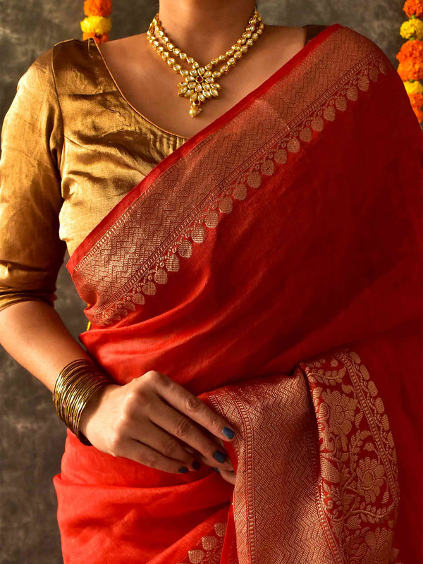 khanak - Linen zari saree
