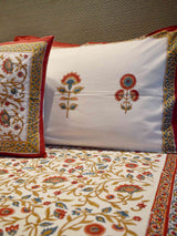 Nindiya - Floral block printed cotton double bedsheet with pillow covers