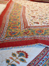 Nindiya - Floral block printed cotton double bedsheet with pillow covers