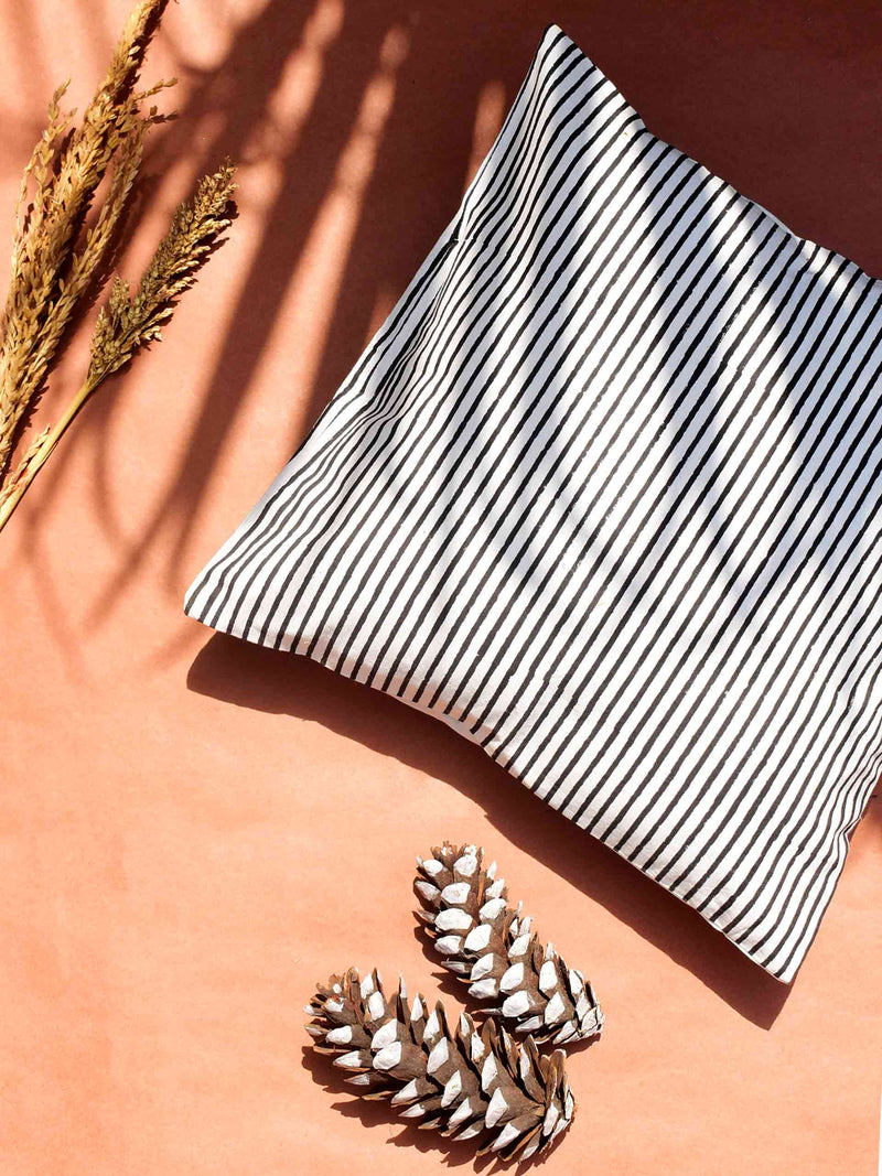 stripe - Hand block printed cotton cushion cover 16X16