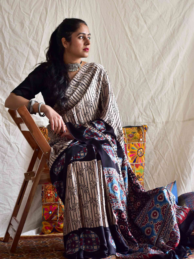 Saanjh - hand block printed Modal Silk Saree