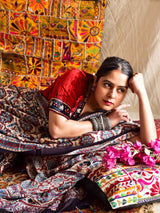 Safeda - Ajrakh hand block printed Modal Silk Saree