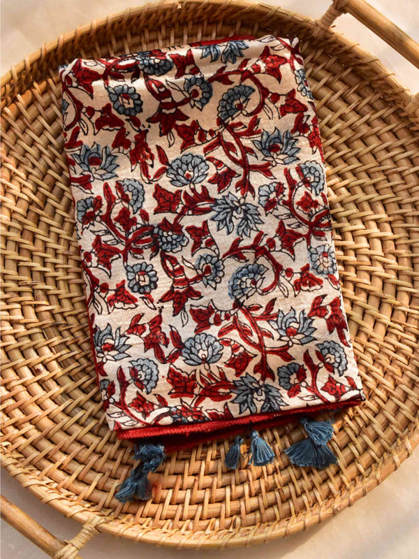 Sage - Ajrakh hand block printed Mashru silk stole