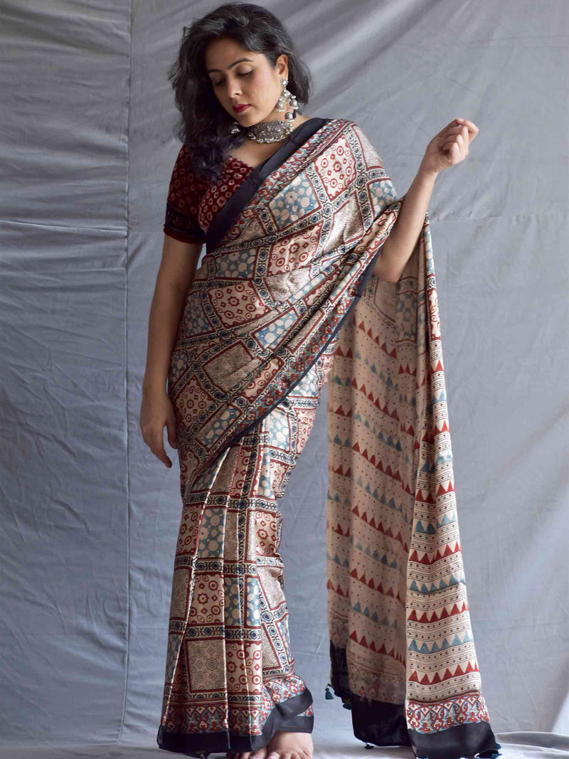 Misu - Ajrakh mashru silk saree