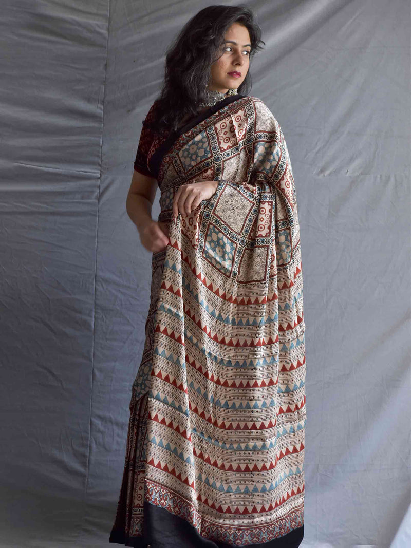 Misu - Ajrakh mashru silk saree