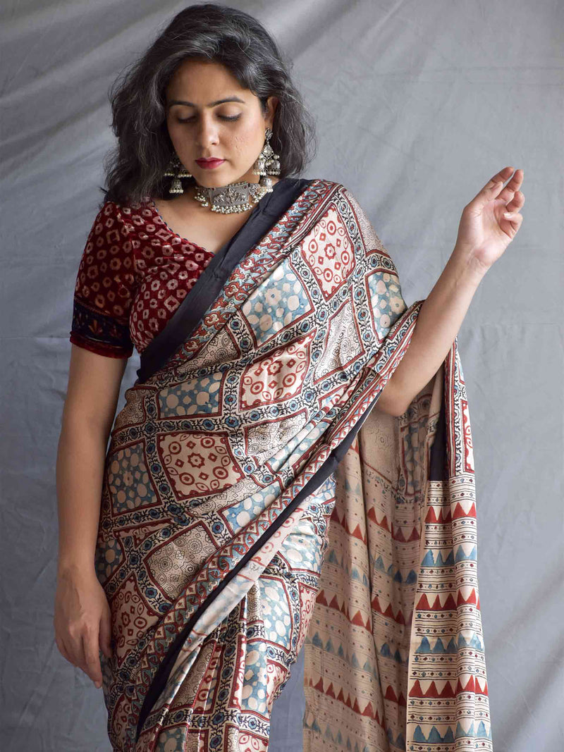 Misu - Ajrakh mashru silk saree