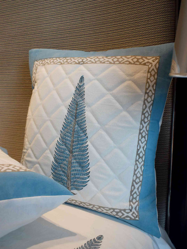 Snowhite  - Hand block printed quilted cotton cushion cover 16X16