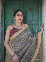 Buy Ajrakh Linen Silk Zari Saree Online