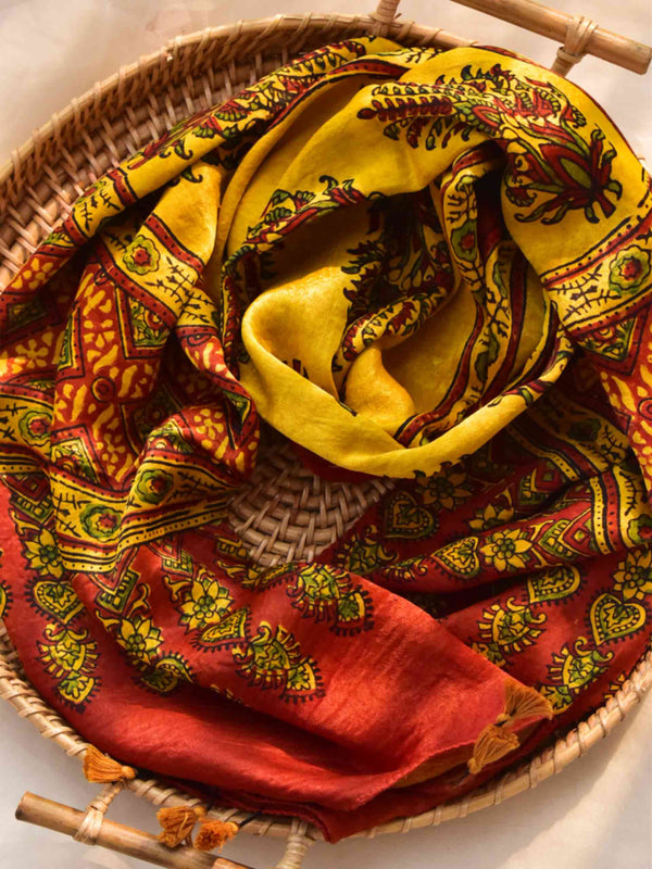 Lollies - Ajrakh hand block printed Mashru silk stole