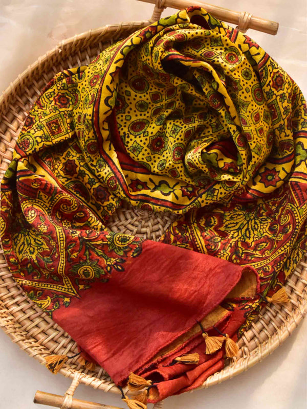 Luminous - Ajrakh hand block printed Mashru silk stole