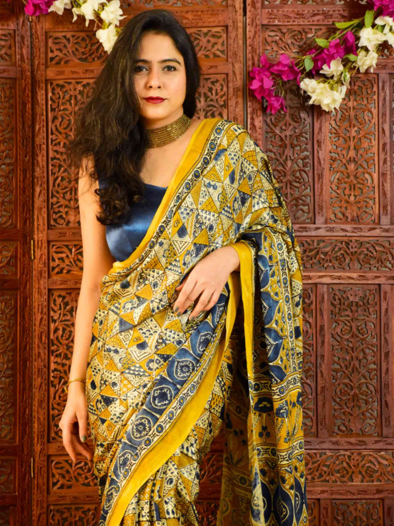 Nazm - Ajrakh mashru silk saree
