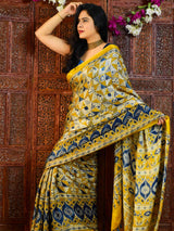 Nazm - Ajrakh mashru silk saree