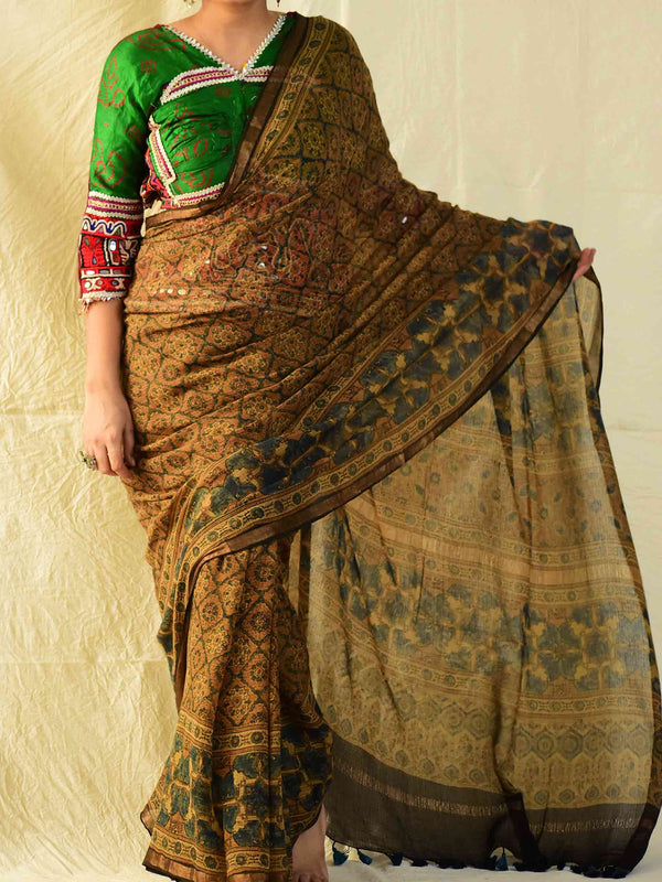 Bageecha - Ajrakh handloom Kota Doria saree