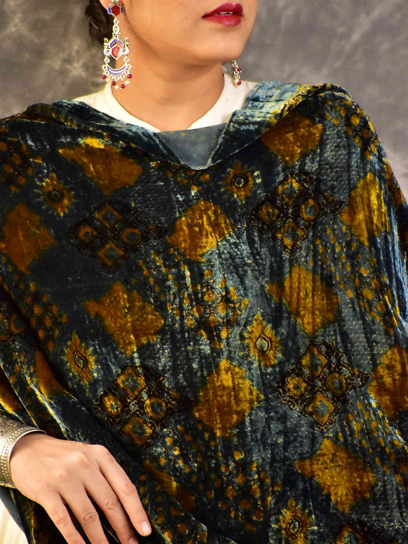 Berries - Ajrakh Silk Velvet Dupatta