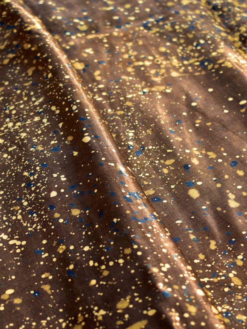 Splashes - Ajrakh Hand block printed Mashru silk fabric $47 per meter