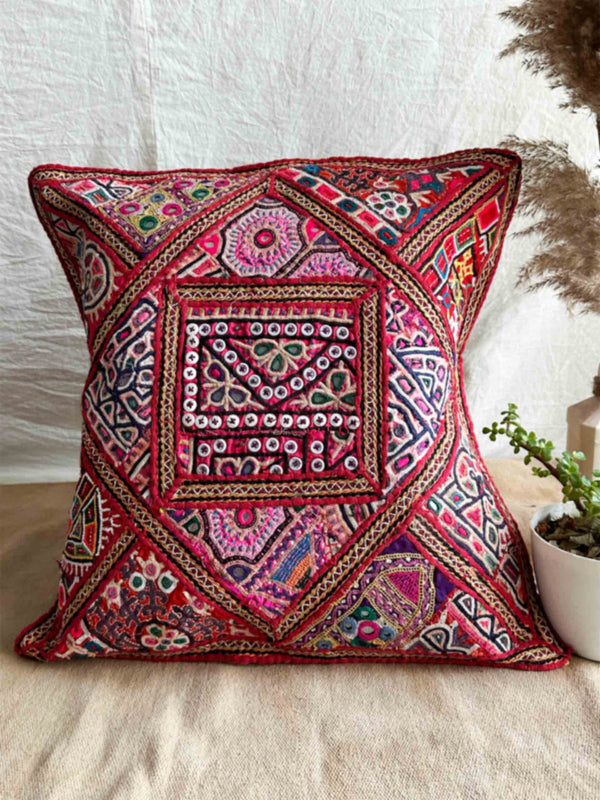 suman - hand embroidered mirror work cushion cover 18X18