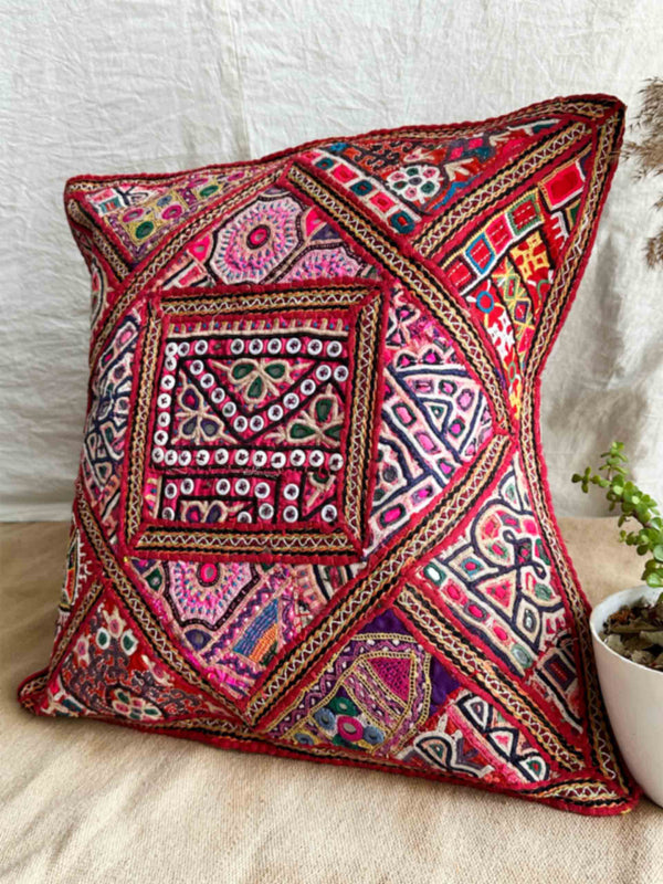 Meenakari - hand embroidered mirror work cushion cover 18X18