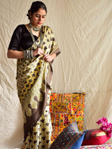 magical tulips - Ajrakh hand block printed Modal Silk Saree