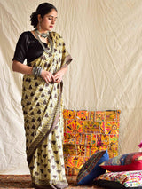 magical tulips - Ajrakh hand block printed Modal Silk Saree