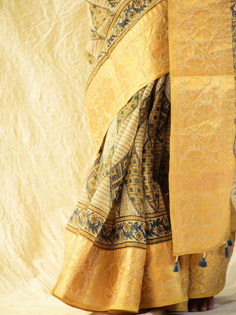Kashish - Ajrakh handloom Kota Doria saree with zari border
