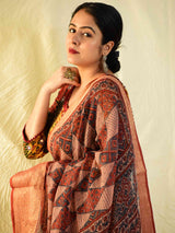 sawariyaan - Ajrakh handloom Kota Doria saree with zari border