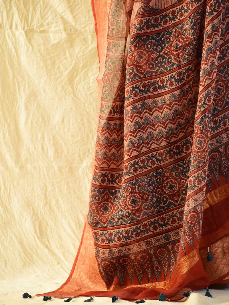 sawariyaan - Ajrakh handloom Kota Doria saree with zari border