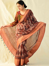 sawariyaan - Ajrakh handloom Kota Doria saree with zari border
