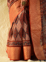 sawariyaan - Ajrakh handloom Kota Doria saree with zari border