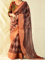 sawariyaan - Ajrakh handloom Kota Doria saree with zari border