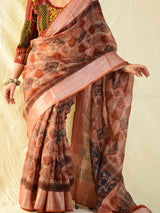 Kismat - Ajrakh handloom Kota Doria saree with zari border