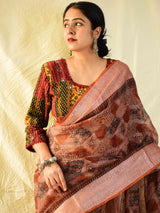 Kismat - Ajrakh handloom Kota Doria saree with zari border