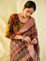 Kismat - Ajrakh handloom Kota Doria saree with zari border