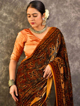 Mohini - Ajrakh Silk Velvet Saree