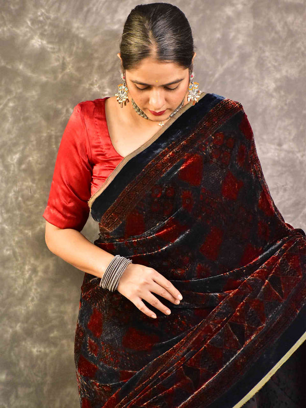 Ragini - Ajrakh Silk Velvet Saree
