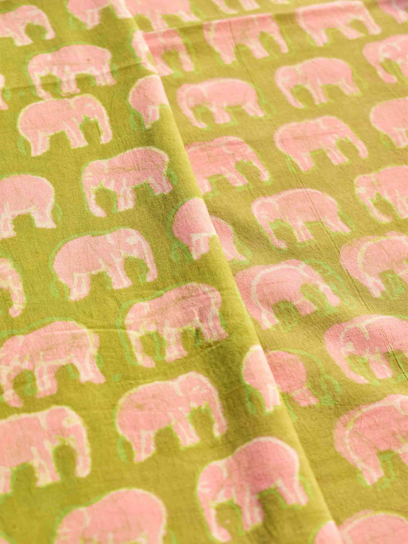 Pink Elephant - Hand block printed Cotton fabric $39 per meter