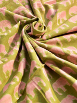 Pink Elephant - Hand block printed Cotton fabric $39 per meter