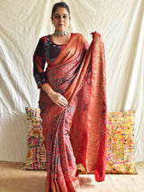 Barfi - Ajrakh hand block printed Dola Silk zari border Saree