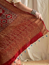 Shabnam - Ajrakh hand block printed Dola Silk zari border Saree