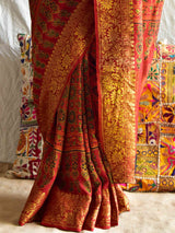 Jalebi - Ajrakh hand block printed Dola Silk zari border Saree