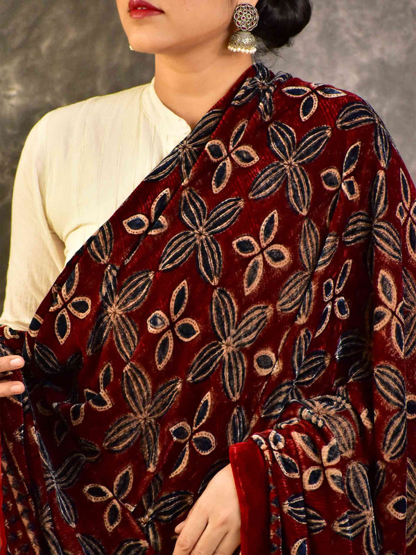 Bloom - Ajrakh Silk Velvet Dupatta