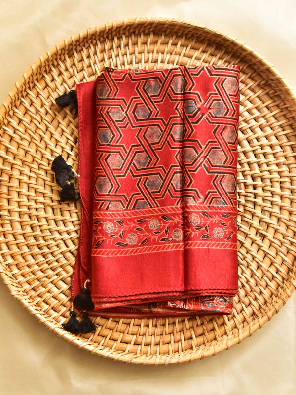 sky - Ajrakh hand block printed Mashru silk stole
