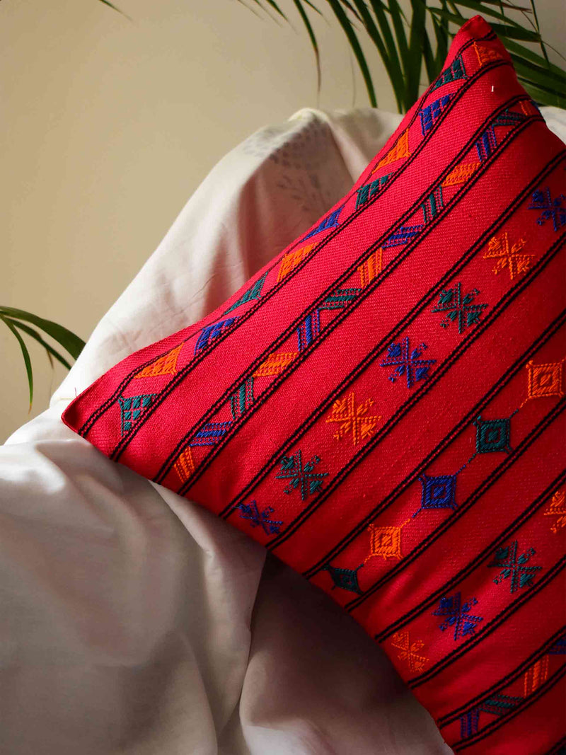 Buy Red kashida Handloom Cushion Cover